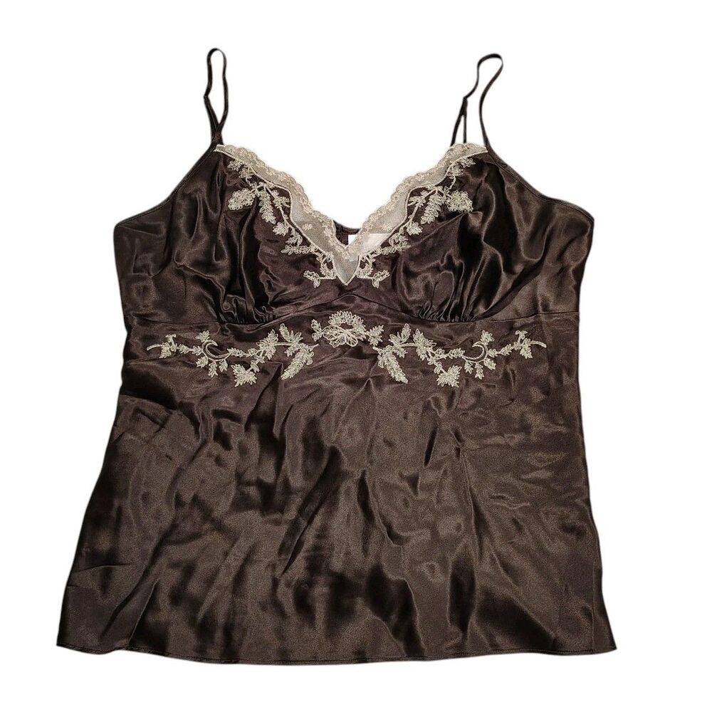 Worthington Womens Y2K Silk Babydoll Cami Top XL Lace Trim Festival Romantic
